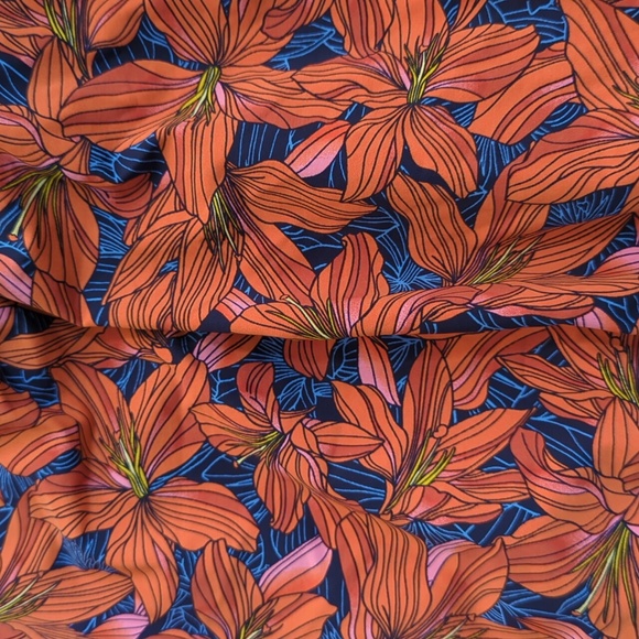 Lands End, orange and blue Lily pattern Blouson tankini top. 14 - Picture 7 of 10